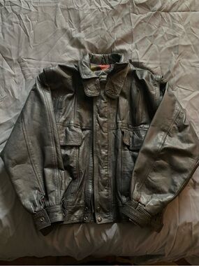 Men's Black Leather Bomber Jacket